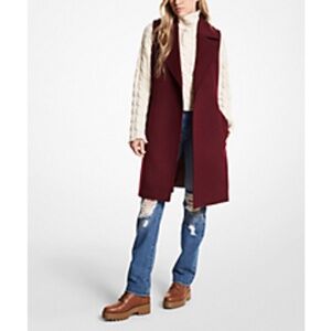 MICHAEL Michael Kors Wool Blend Belted Wrap Vest Dark Ruby Size S